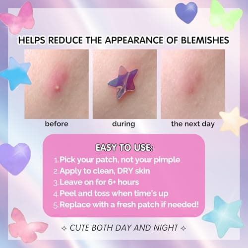 Sparkle Beauty Labs Heal & Conceal Pimple Patch - Cute Holographic Heart Shaped Acne Patches, Fun Hydrocolloid Zit Stickers for Face (Iridescent Hearts, 78 Count) - Thumbnail 2