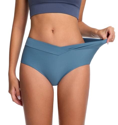 COCOPEAR V Cut Mid Rise Bikini Bottoms for Women Cross Front Bathing Suit Bottoms for Women Cornflower Blue L - Thumbnail 2