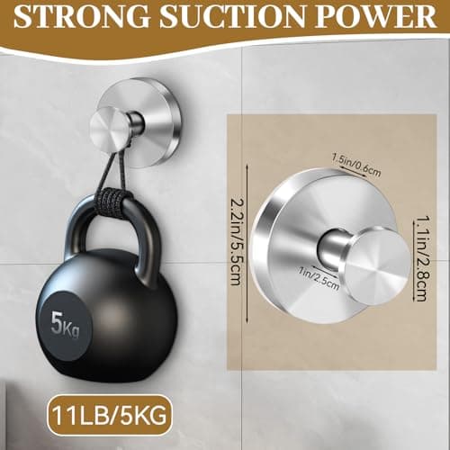 TACGEA Suction Cup Hooks for Shower, Removable Towel Hooks for Bathroom Window Glass, Powerful Vacuum Shower Hook for Towel, Robe, Loofah - 2 Pack, Sliver - Thumbnail 2