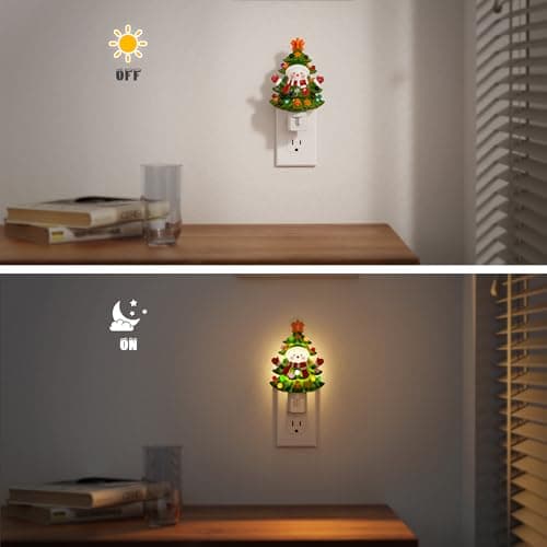JandCase Christmas Tree & Snowman Night Light, 3000K Night Lights Plug into Wall,Cute & Funny Ceramics Christmas Night Light for Kids, 360° Rotatable for Home Party Decor,1 Pack - Thumbnail 3