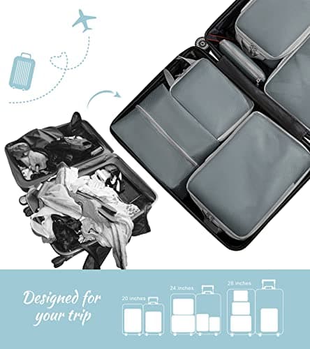 WOOMADA Compression Packing Cubes for Suitcases Travel Essentials 8 Set Expandable Travel Bags Organizer for Luggage(concrete grey) - Thumbnail 4