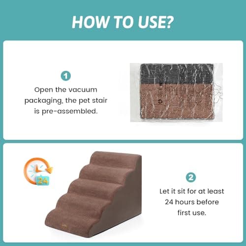 COZY KISS Extra Wide Dog Stairs 19.7" Width, Large Pet Step for Small Medium Dog, Puppy or Cat, Ramp for High Bed or Car, High Density Foam Ladder, Stable, 5 Step, 19.7x33x22.4 inch, Brown - Thumbnail 6
