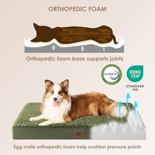 EHEYCIGA Orthopedic Foam Dog Bed for Large Dogs, 35"L x 23"W x 3.5"Th, Dark Green - Thumbnail 3