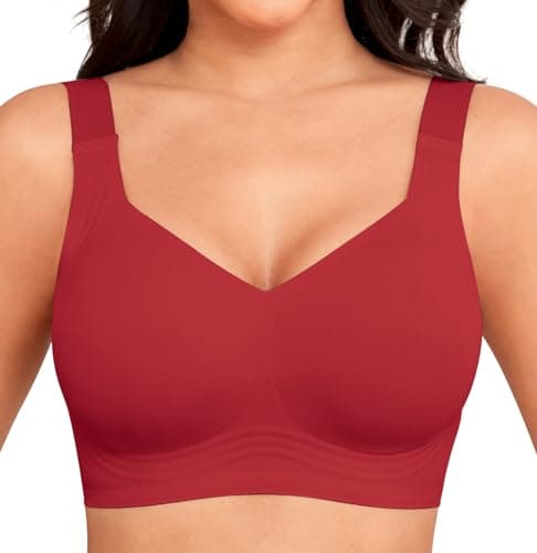 Xcutting Back Smoothing Wirefree Jelly Bras for Women Full Coverage Everyday Bras Comfortable Sports Bras for Sagging Breasts Seamless Padded (Christmas Red,Large)