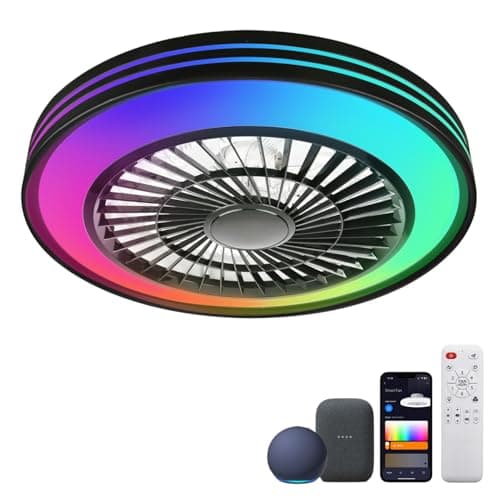 WUTGHUI RGB Ceiling Fans with Lights 20" Fandelier Low Profile Smart Ceiling Fan with Light, Flush Mount Ceiling Fan Light with Remote/APP (RGBWW (Supports Alexa Voice Control)) - Image 1