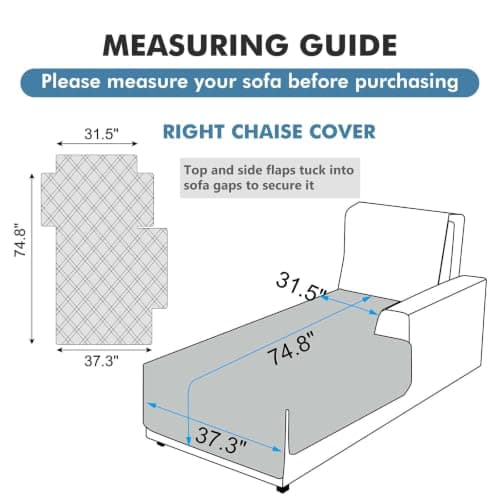 Genina 100% Waterproof Sectional Couch Covers for L Shaped Chaise Lounge Right, Anti-Slip Sectional Cover Furniture Protector Couch Cover for Dogs Pets, 1 Piece (Coffee, Right Chaise Cover) - Thumbnail 2