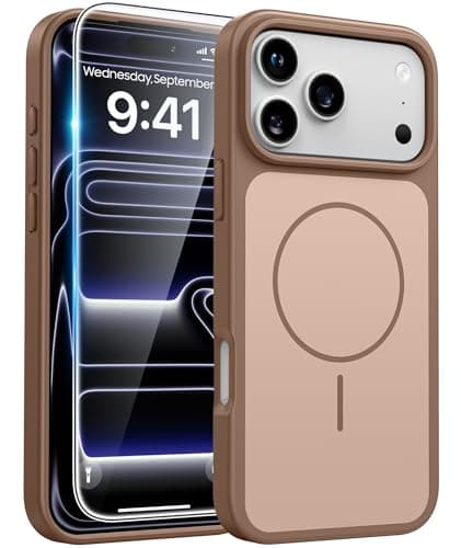 FNTCASE for iPhone 17 Pro case Brown: Compatible with Magsafe, Magnetic 17 Pro Phone Cases with Screen Protector, Military Grade Shockproof Protective Dual-Tone Trending Design‌ Cover, 6.3 inch
