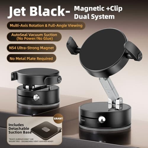 BONERUY Universal Clamp&Magnetic Suction Cup Phone Holder,360°Foldable Phone Mount for Car/Dashboard/Desk Compatible with All Phones 4-7" - Thumbnail 2