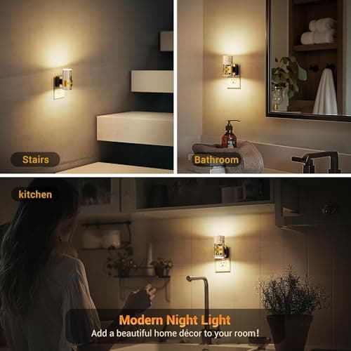 JandCase Motion Sensor Night Light, Night Lights Plug into Wall,3000K Soft White 0-100 LM Dimmable LED Night Light, Motion Activated Nightlight for Bathroom Hallway Decor - Thumbnail 5