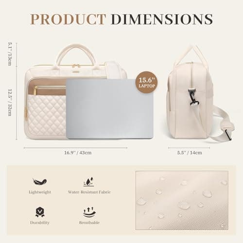 MDODO Large Laptop Bag for Women Men Computer Briefcase Messenger Handbag Shoulder Crossbody Laptop Tote Bag for Work Teacher Office Travel Business, 15.6 Inch, 22.5 L, Beige - Thumbnail 3
