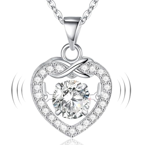 Fimewon Moissanite Necklace for Women Heart Pendant Necklace Dainty Dancing Necklaces Gifts for Mom - Image 1