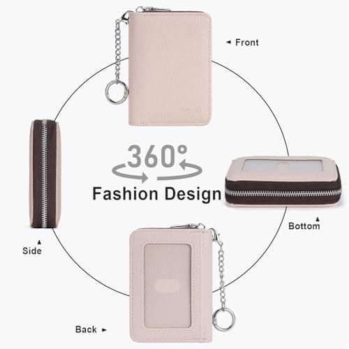 Mayski Credit Card Holder, Zipper Credit Card Wallet for Women, Small Accordion Card Cases Holder, KeyChain Wallet, Business Card Holder, Beige - Thumbnail 6
