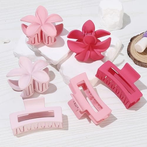 Flower Hair Clips for Women, Square Claw Clips for Girls 6 PCS - Light Pink - Thumbnail 4