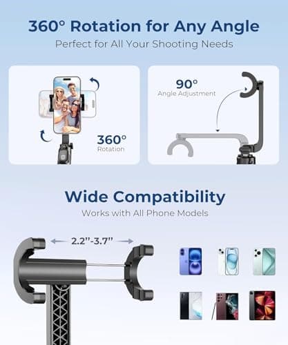 Fuloview 67” Selfie Stick Tripod for iPhone, Lightweight Travel Phone Tripod with Wireless Remote, Extendable Cell Phone Stand for Photography, Video & Live Streaming – Black - Thumbnail 4