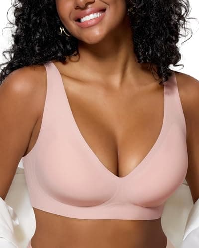 As Fairy Womens Deep V Wireless Comfortable Bra Support Lift No Underwire Plunge Tshirt Bralettes Push Up Seamless Bras (Pink 36DD) - Image 1
