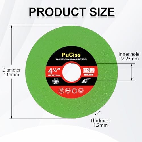PuCiss 4-1/2 Inch Glass Cutting Disc for Angle Grinders, Diamond Saw Blades Wheel Multi-Material for Grinding Ceramic, Crystal, Tile, Wine Bottle, 7/8" Arbor - 3 Pack - Thumbnail 6