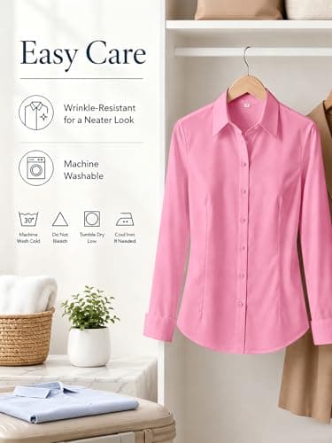 BBIBBI Button Down Shirts for Women Shirt Blouse Long Sleeve Up Womens Work Tops Blouses Outfits Office Business Casual Pink Size XS - Thumbnail 6
