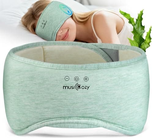 MUSICOZY Bluetooth 5.4 Sleep Headphones Eye Mask with Seaweed Fiber Cotton, Ultra Soft Fully Wrapped Sleep Mask with Headphones for Side Sleepers, 14 Hours Playtime, Gifts for Men Women - Image 1