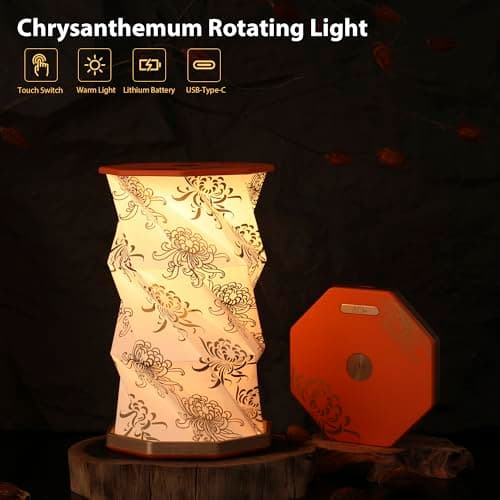 ZBOLE Birthday Flower Folding Rotating Lamp - November Chrysanthemum, Rechargeable Folding Paper Light, Elegant Gift Box – Ideal Anniversary, Birthday Gift for Women, Mom, Sister, Grandma-Orange - Thumbnail 2
