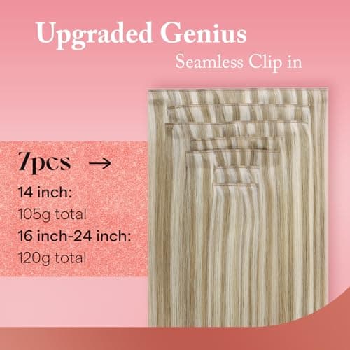 Ve Sunny Genius Hair Extensions Clip in Human Hair Dark Blonde Highlights Golden Blonde Hair Extensions Real Human Hair Seamless Invisible Remy Clip in Extensions 7pcs 18 inch 120g - Thumbnail 3