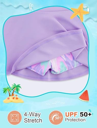 Seanrui Girls Swimsuits Size 10-12 Rash Guard Swimsuit 3 Piece Bathing Suit for Teens Shirt Light Purple - Thumbnail 6