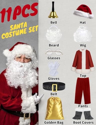 Ahititi Santa Claus Costume for Men Santa Suit Adults 11pcs Mens Deluxe Professional Christmas Clause Outfit Xmas Cosplay 2XL - Thumbnail 4