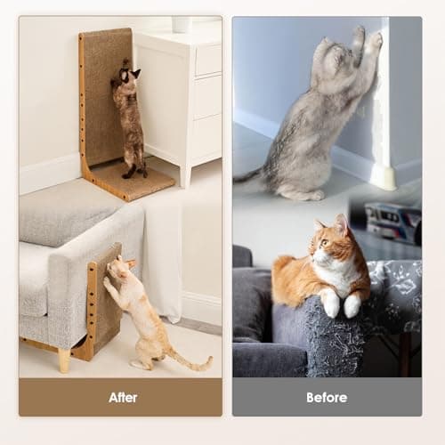 EHEYCIGA Cardboard Cat Scratcher for Indoor Cats, 26.8 Inch L Shaped Vertical Cat Scratching Board with Ball Cat Toy, Large Cat Scratcher Pad, Brown - Thumbnail 3