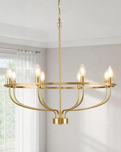 Yunnix 8 Light Gold Chandeliers for Dining Room, Gold Dining Room Chandelier with Extension Chain, UL Listed, Gold Modern Farmhouse Chandelier for Bedroom, Kitchen, Entryway, Foyer Light Fixture - Image 1