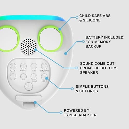 ANALOI Alarm Clock for Kids, Kids Alarm Clock Ok to Wake Cute Night Light for Bedroom, Toddlers Sleep Training Clock Stay in Bed, Dinosaur Birthday Gift for Kids Boys Girls - Thumbnail 5