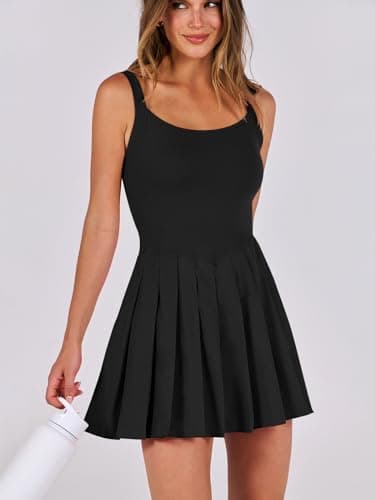 ANRABESS Women's Tennis Athletic Pleated Summer Mini Dress 2025 Golf Workout Build in Shorts Casual Romper Short Sundress Black X-Large - Thumbnail 2