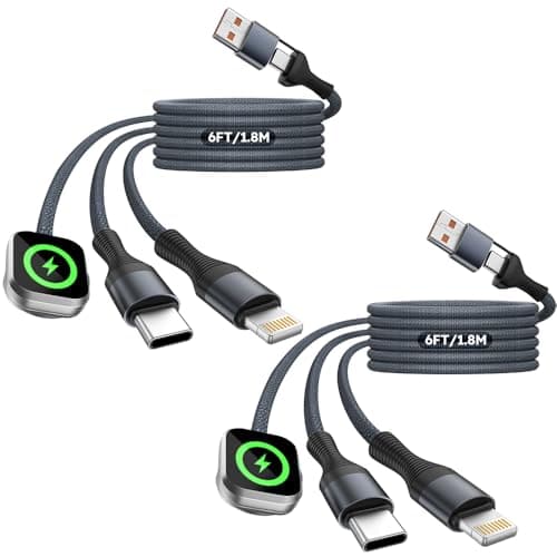 Travel Essentials 3in2 Multi Charging Cable for iPhone Watch Charger,USB A/C to Type C/IP/iWatch charger, Charging Cords for Multiple Devices Compatible with iWatch Series&iPhone 17-12 (2Pack,6FT) - Image 1
