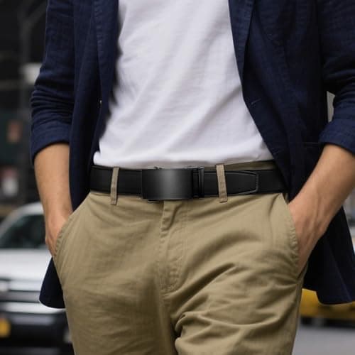 Zitahli Belt Men, Ratchet Belt Dress with 1 3/8" Premium Leather,Slide Belt with Easier Adjustable Automatic Buckle,Trim to Fit Size 30"-36" - Thumbnail 2