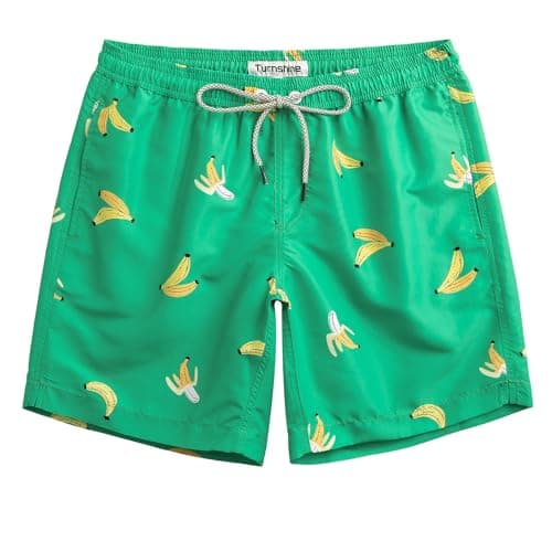 Turnshine Mens Swim Trunks 7" Quick Dry Bathing Suits with Mesh Lining Printed Board Shorts Swimwear Green Banana Medium - Image 1