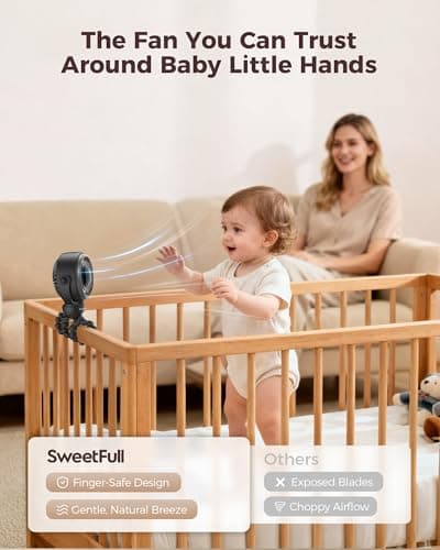 SWEETFULL Baby Stroller Fan - 4000mAh Rechargeable 4-Speed Quiet with LED Display & Night Light, Mini Portable 360° Clip On Safe Fan for Car Seat, Crib, Travel - Black - Thumbnail 2