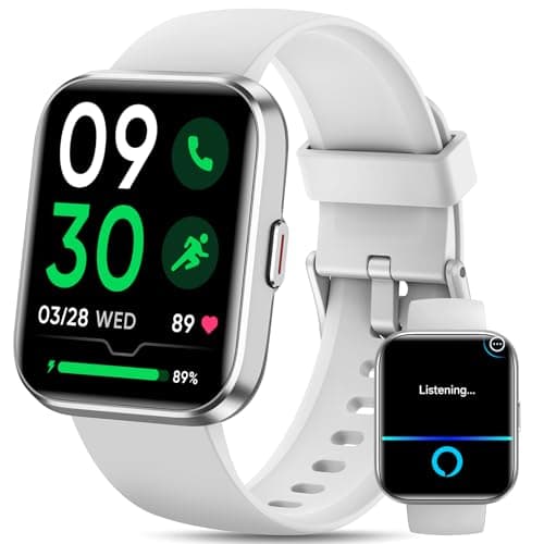 Smart Watches for Men Women with Alexa/AI Voice & Call, Mens Smart Watch with Heart Rate,SpO2,Sleep, Pressure Monitor & Reminders, 1.85’’ HD 100+ Sports Fitness Watch for Activities Track-White