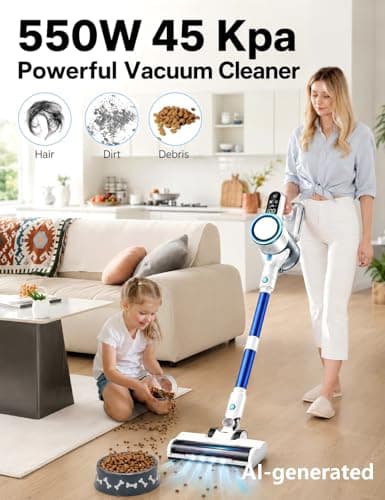Krwaxsy Vacuum Cleaner,450W Powerful Suction, 50-Min Long Runtime, Anti-Tangle Brush, Smart LED Display, Lightweight Cordless Stick Vacuum Cleaner for Pet Hair, Hard Floors, Carpet & Home - Thumbnail 3