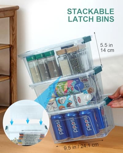 Storage Bins with Lids 6 Pack Clear Storage Containers, 7 Quart Stackable Plastic Containers with Secure Buckle Latch, Durable Storage Box Organizer for Pantry, Closet, Office & Classroom, Blue - Thumbnail 6