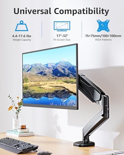 MOUNTUP Single Monitor Desk Mount Holds Screen up to 32 inch, Height Adjustable Monitor Arm, Computer Monitors Stand with Clamp/Grommet Mounting Base, VESA Mounts Fit 4.4-17.6lbs Computer, Black - Thumbnail 3