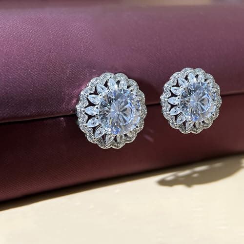 Stud Earrings Moissanite Sunflower S925 Sterling Silver D Color VVS1 Moissanite Elegant Floral Jewelry for Women 3Carat - Thumbnail 3