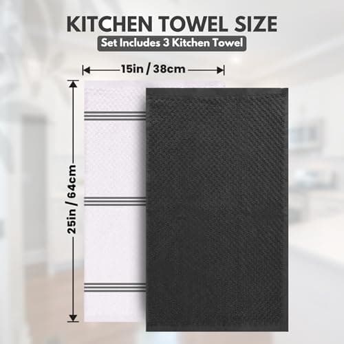 Infinitee Xclusives Premium Kitchen Towels – Pack of 3, 100% Cotton |15 x 25| Inches Absorbent Dish Towels - Terry Kitchen Dishcloth Towels - Grey Dish Cloth for Household Cleaning - Thumbnail 4