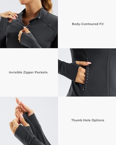 Stelle Women's Zip Up Jackets Lightweight Athletic Running Jacket Workout Slim Fit Yoga Track Clothes with Thumb Holes(Charcoal,M) - Thumbnail 5