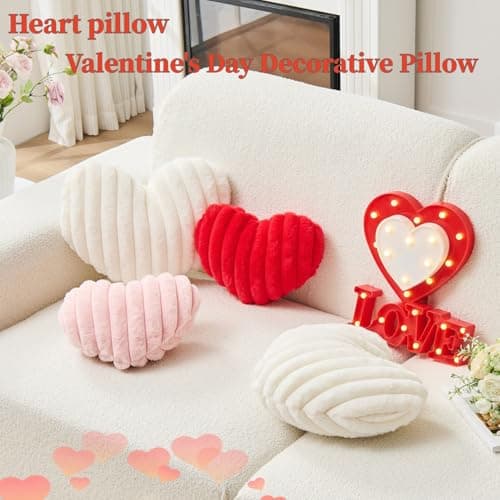 Vdoioe 2Pcs Heart Pillow Red White Throw Pillows Decorative Pillows.Heart Shaped Throw Pillows for Bed Couch Chair Bedroom Room.Cute Small Pillow for Valentines Day Women Valentine Wedding Home Decor - Thumbnail 2