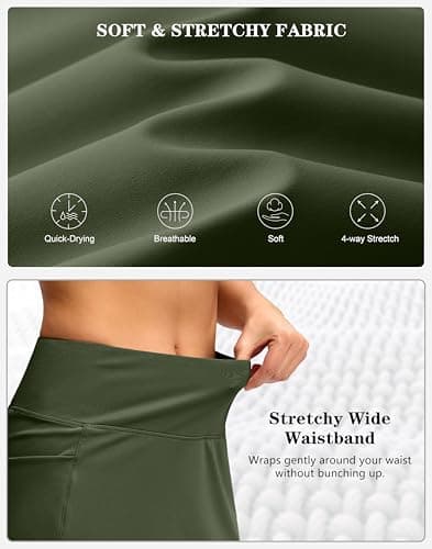 Women's Golf Skirts Skort 4 Side Pockets High Waisted Stretchy Tennis Skirt with Short Athletic Casual (Olive Green, S) - Thumbnail 6