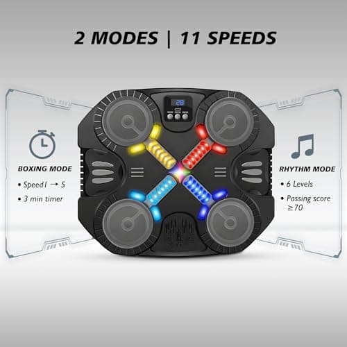 Music Boxing Machine Sport Toys for Kids,Wall Mounted Bluetooth Smart Punching Target,Training Pad Toy with Boxing Glove,Ideas Toys for Boys Girls Kids 3 4 5 6 7 8 9 10 11 12+ Years Old (Black) - Thumbnail 3