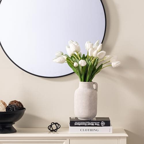 Ceramic Flower Vase Home Decor - Large White Rustic Table Flowers Vases Living Room Bedroom Plant Decoration Farmhouse Vintage for Kitchen Shelf Office Coffee Dining Desk House Women (9.7" Rustic) - Thumbnail 3