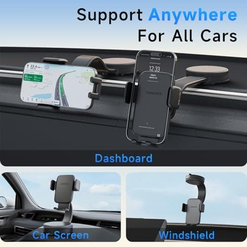 COOEXES Car Phone Holder, 360°Rotation Vacuum Suction Cup Phone Mount - 108LBS Nano Gel for Car, Bendable Arm & One-Hand Release, Truck Phone Holder for iPhone 17 Pro Max Samsung Android - Thumbnail 2