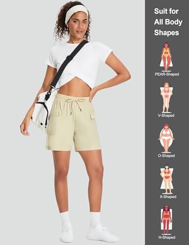 EZRUN Women's 5" Hiking Shorts Lightweight Quick Dry Athletic Shorts with Pockets Casual Golf Travel Summer 2026 Cool (Light Khaki,XS) - Thumbnail 3