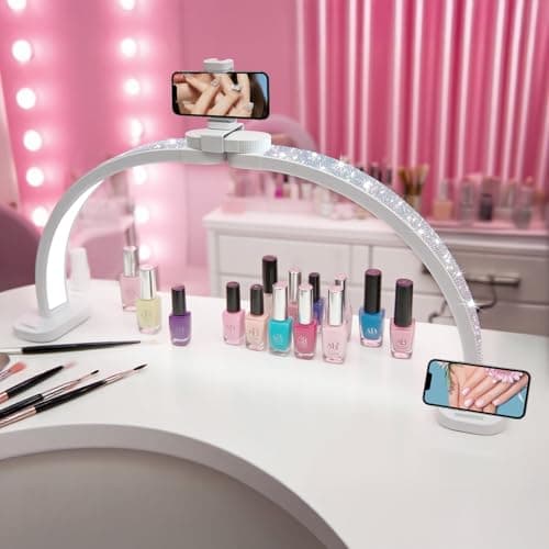BZJ 30-Inch Half Moon Nail Light for Desk Foldable Nail Art Table Lamp with Stepless Dimming Brightness and Color Temperature for Beauty Eyelash Extensions Tattoo Crafts Spa Salon Nail Tech - Image 1