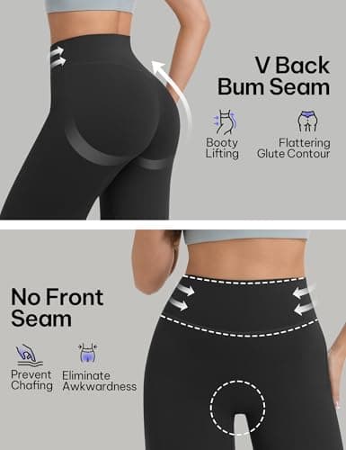 AVAMO Straight Leg Workout Leggings No Front Seam High Waist Butt Lifting Leggings for Women Stretch Yoga Gym Pants Black - Thumbnail 4