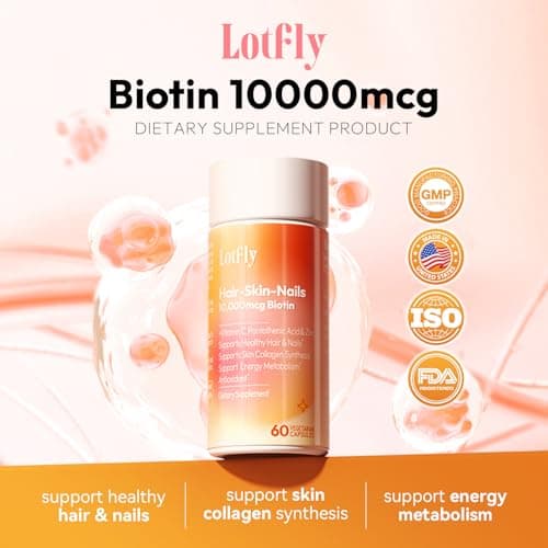 LOTFLY Biotin 10000 mcg with Zinc Vitamin C & Calcium Pantothenate – Supports Healthy Hair Growth, Strong Nails & Glowing Skin for Women & Men | Made in The USA | 60 Vegan Capsules (2 Months Supply) - Thumbnail 2